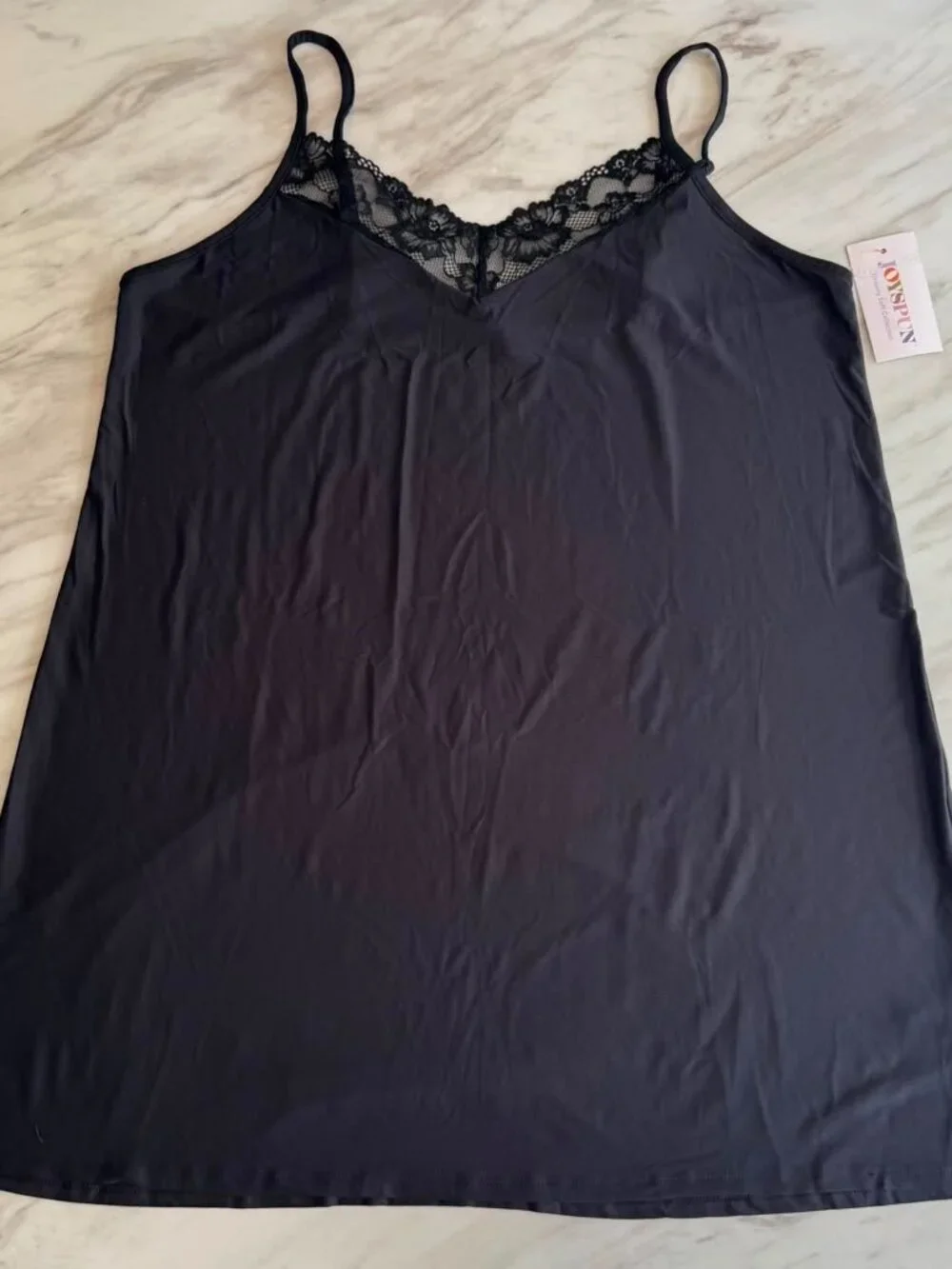 Joyspun Women’s Black Dreamy Soft Collection Lace Trim Knit Chemise Sleepwear XL